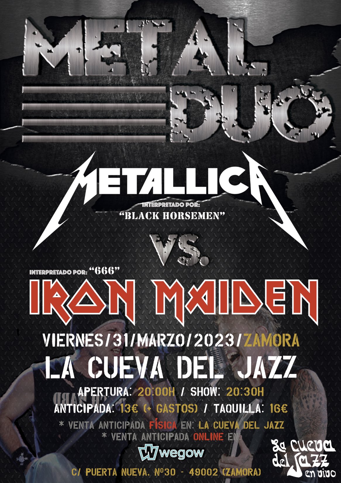 Promotional photograph of METAL DUO - Metallica Vs. Iron Maiden (Zamora).