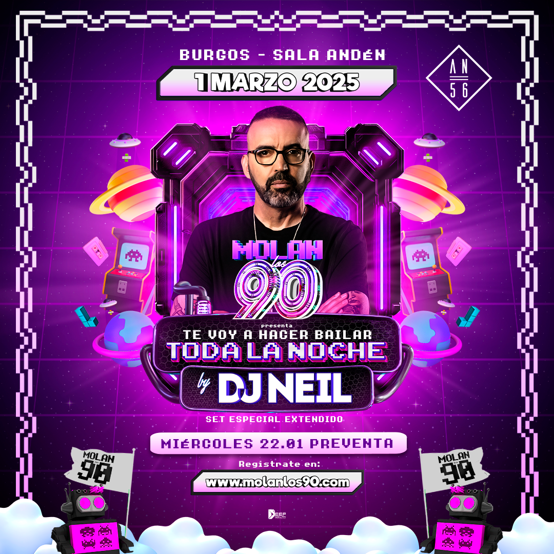 Promofoto von 6 horas con DJ Neil Sala Andén / Molan los 90.