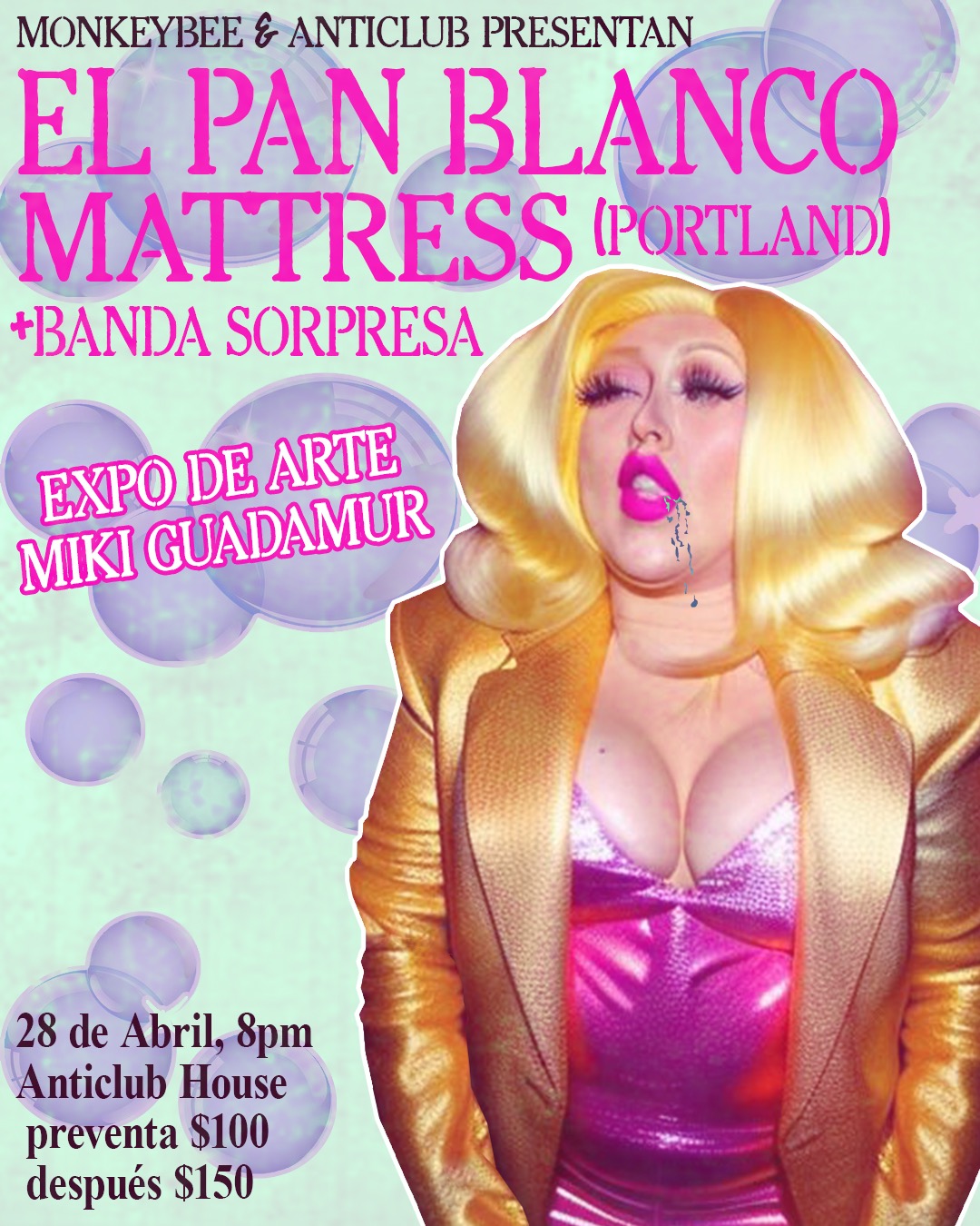 Fotografía promocional de Monkeybee y Anticlub presentan: El Pan Blanco, Mattress + Banda Sorpresa!