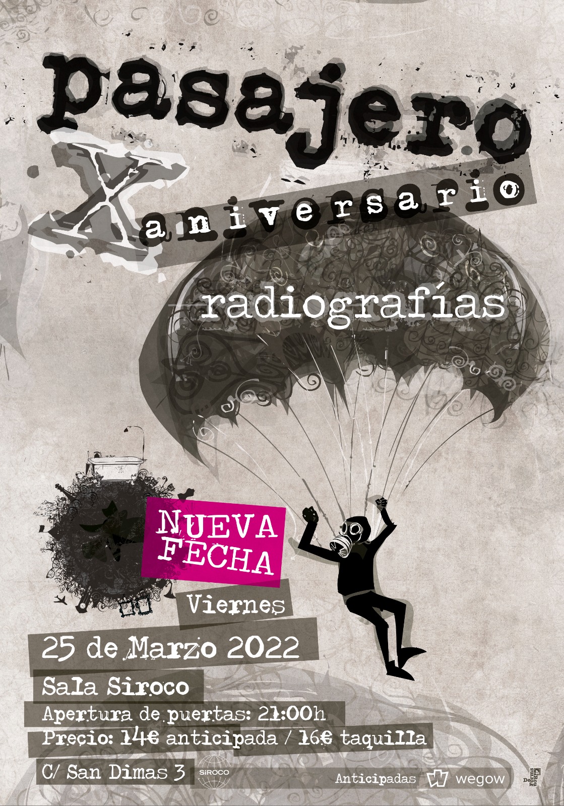 Promotional photograph of Pasajero X Aniversario “Radiografías” (nueva fecha).