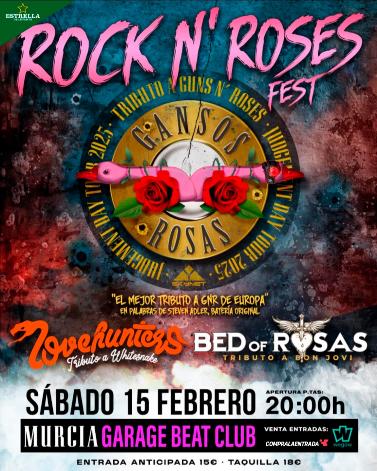 Fotografia promocional de ROCK'N'ROSES FEST. Gansos Rosas en Murcia 2025 + Lovehunters + Bed of Rosas.