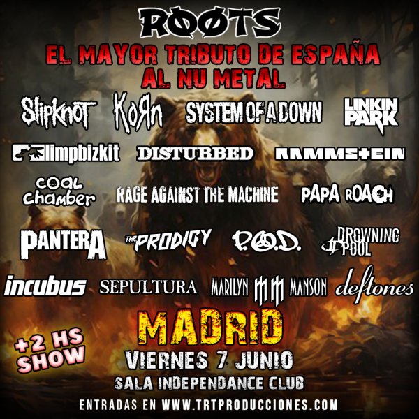 Fotografía promocional de ROOTS -EL MAYOR TRIBUTO AL NU METAL- en MADRID (INDEPENDANCE CLUB)