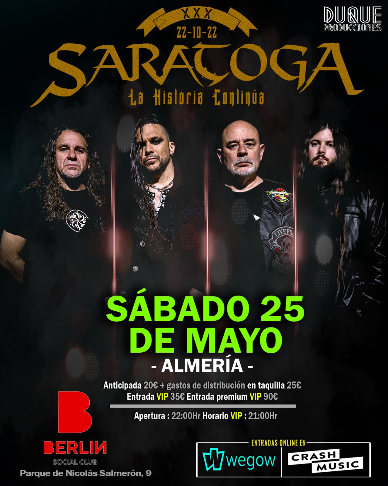Fotografía promocional de Saratoga en Almeria - XXX Aniversario "La Historia Continúa"