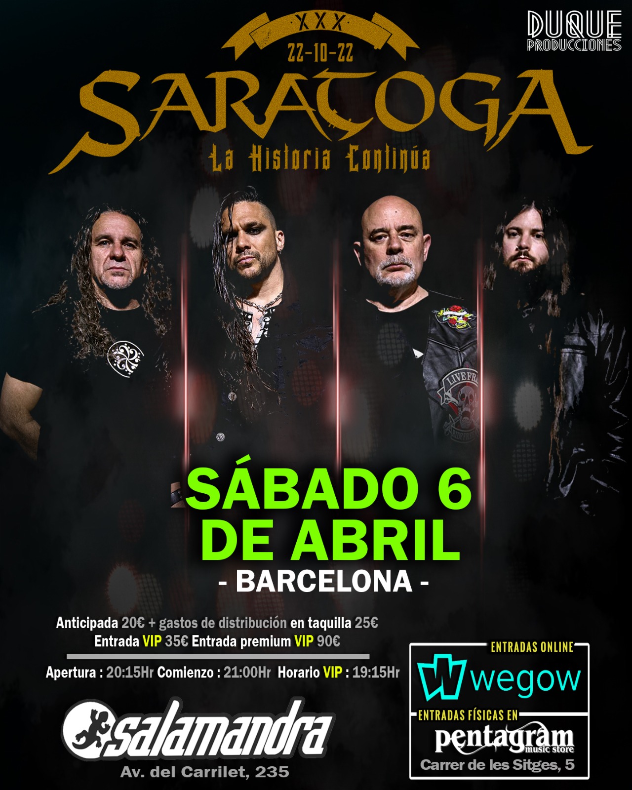 Fotografía promocional de Saratoga en Barcelona - XXX Aniversario "La Historia Continúa"