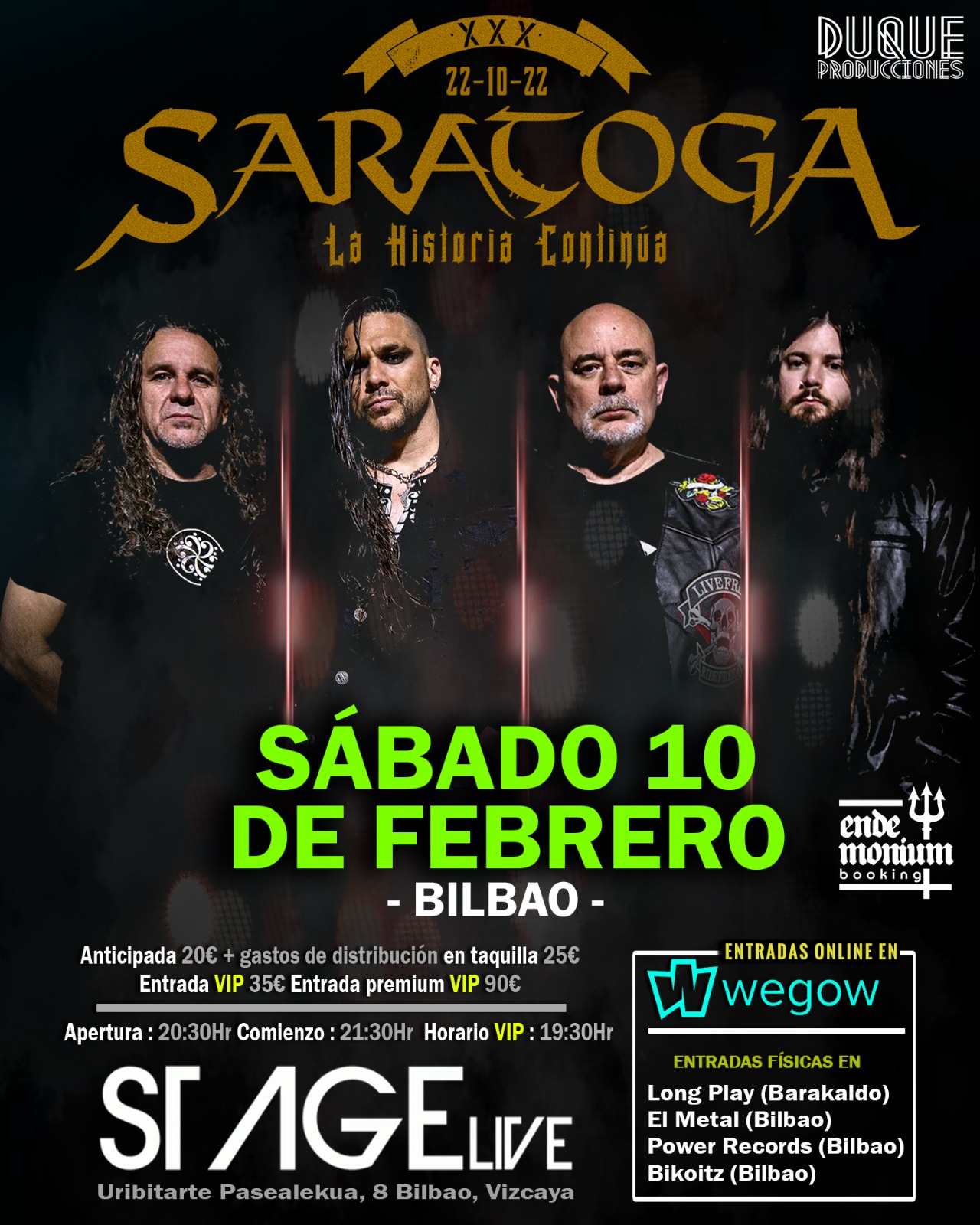 Fotografía promocional de Saratoga en Bilbao - XXX Aniversario La Historia Continúa