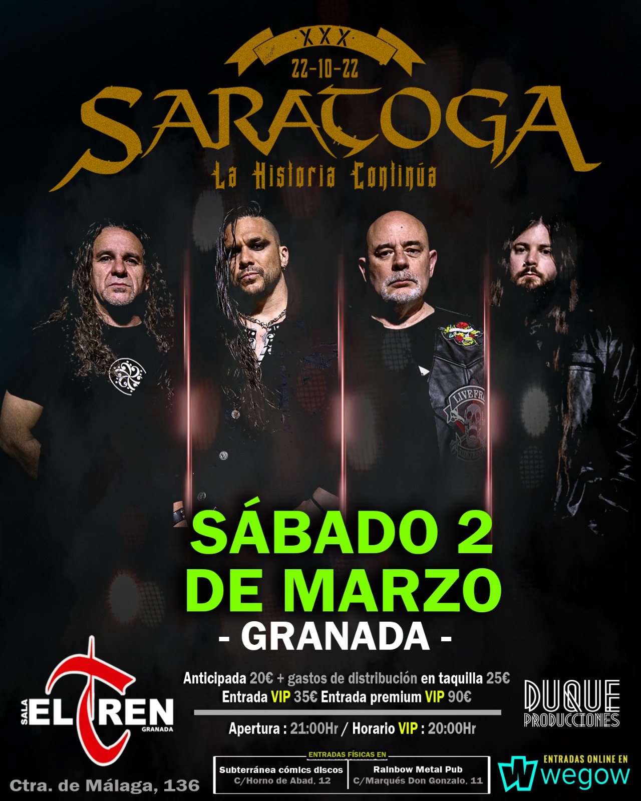 Fotografía promocional de Saratoga en Granada - XXX Aniversario "La Historia Continúa"