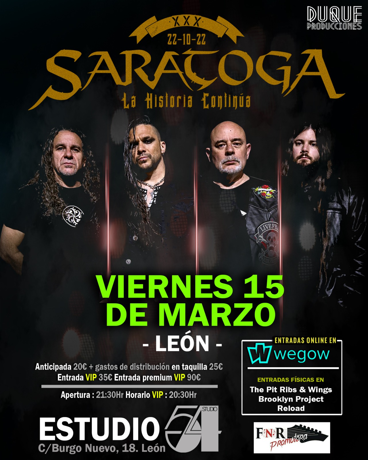 Fotografía promocional de Saratoga en León - XXX Aniversario "La Historia Continúa"