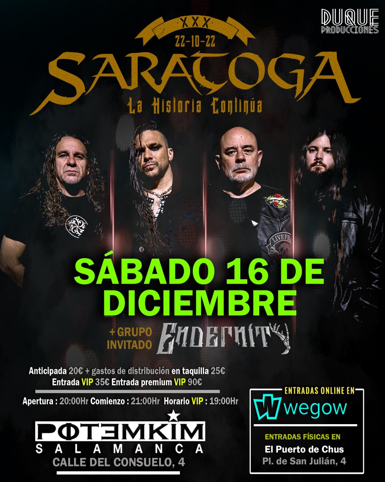 Fotografía promocional de Saratoga en Salamanca - XXX Aniversario "La Historia Continúa"