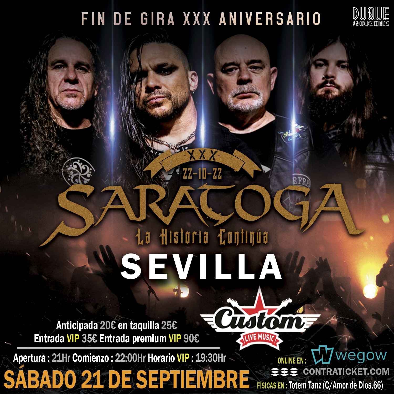 Fotografía promocional de Saratoga en Sevilla XXX Aniversario La historia continua