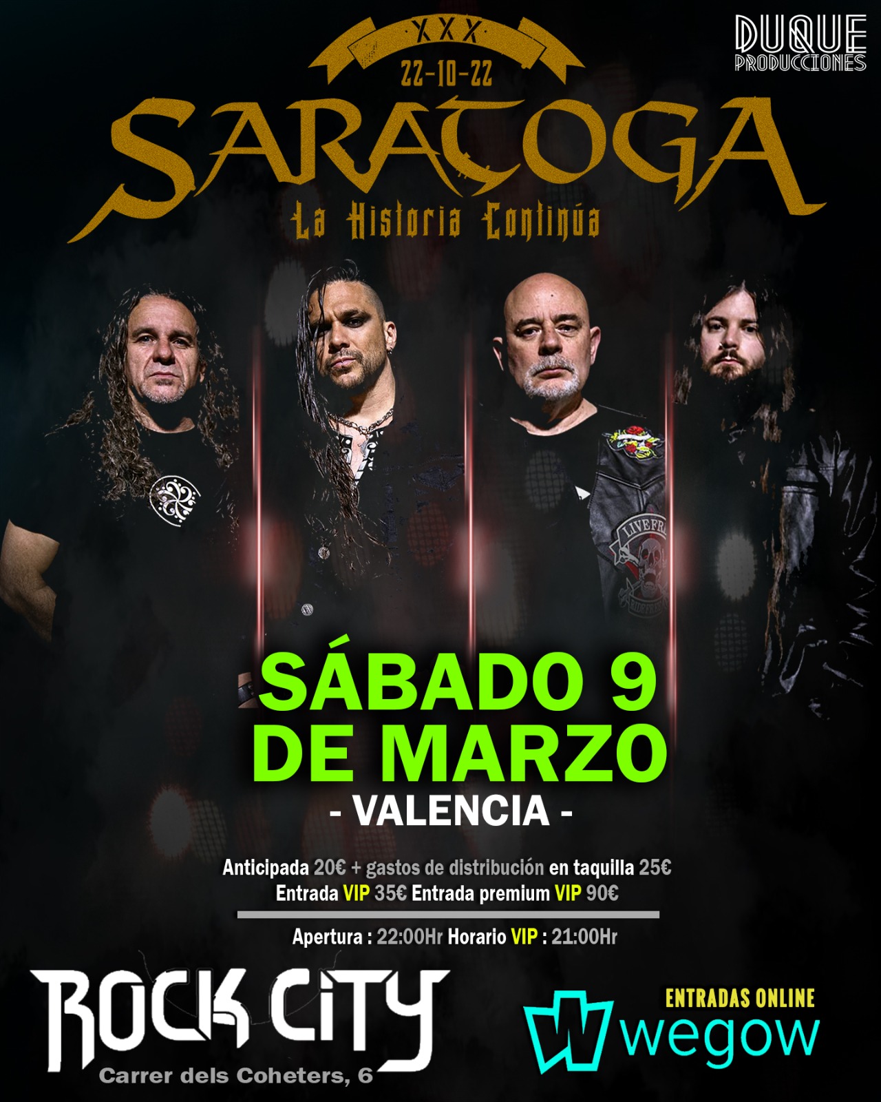 Fotografía promocional de Saratoga en Valencia - XXX Aniversario "La Historia Continúa"