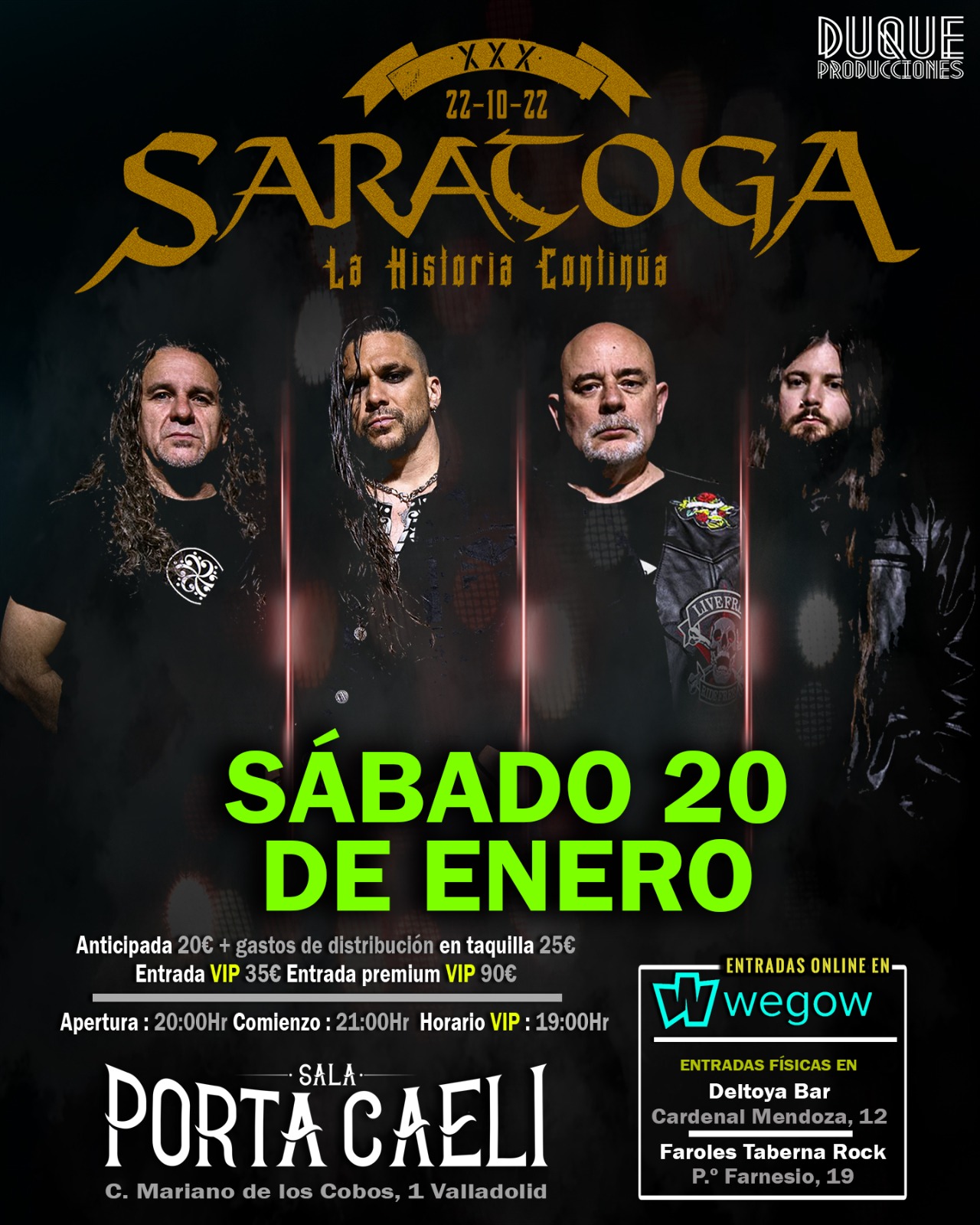 Fotografía promocional de Saratoga en Valladolid - XXX Aniversario "La Historia Continúa"