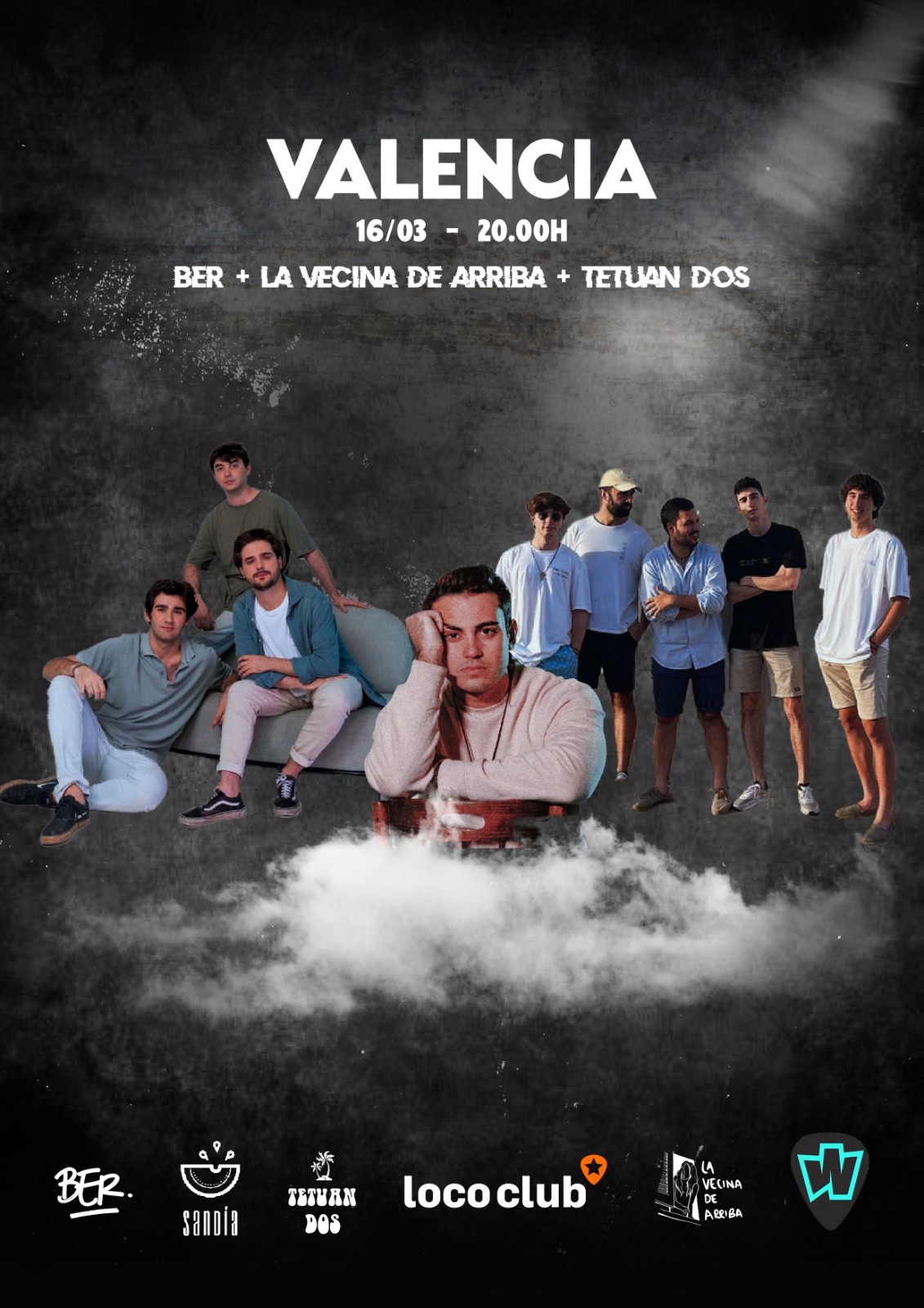 Promotional photograph of Tetuan Dos + BER + LVDA en Loco Club de Valencia.