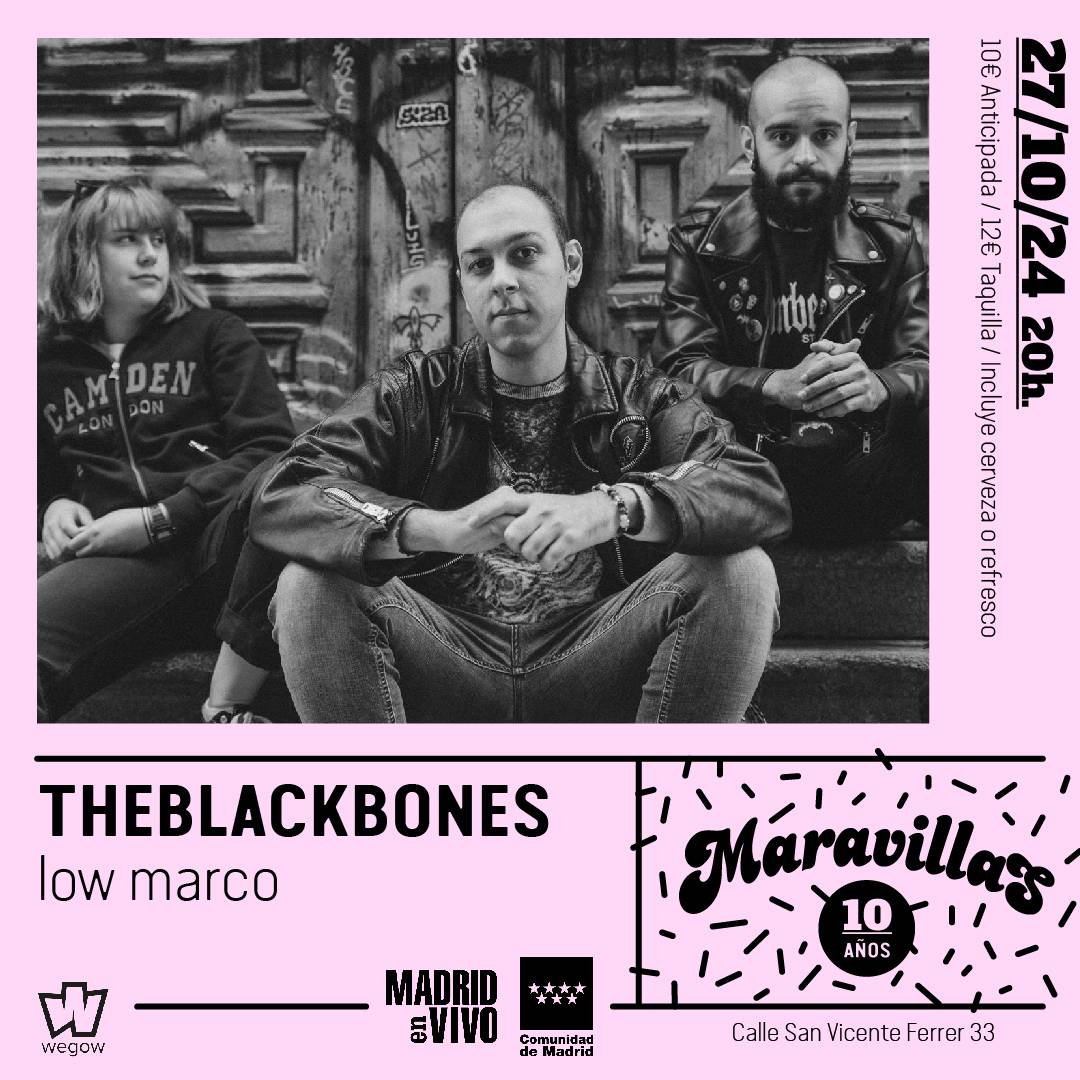Fotografía promocional de TheBlackbones + low marco en Maravillas Club