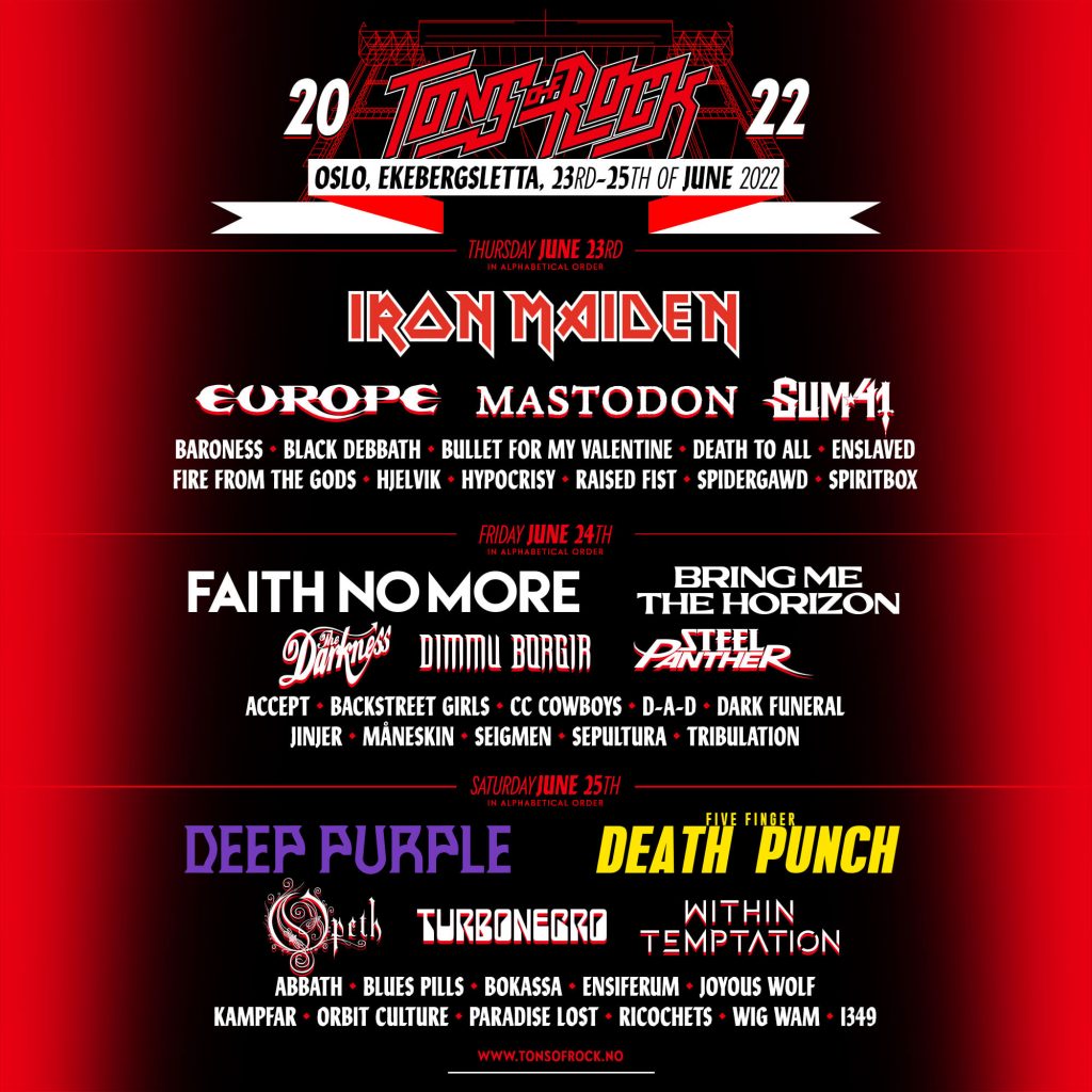 Promotional photograph of Tons of Rock 2022.