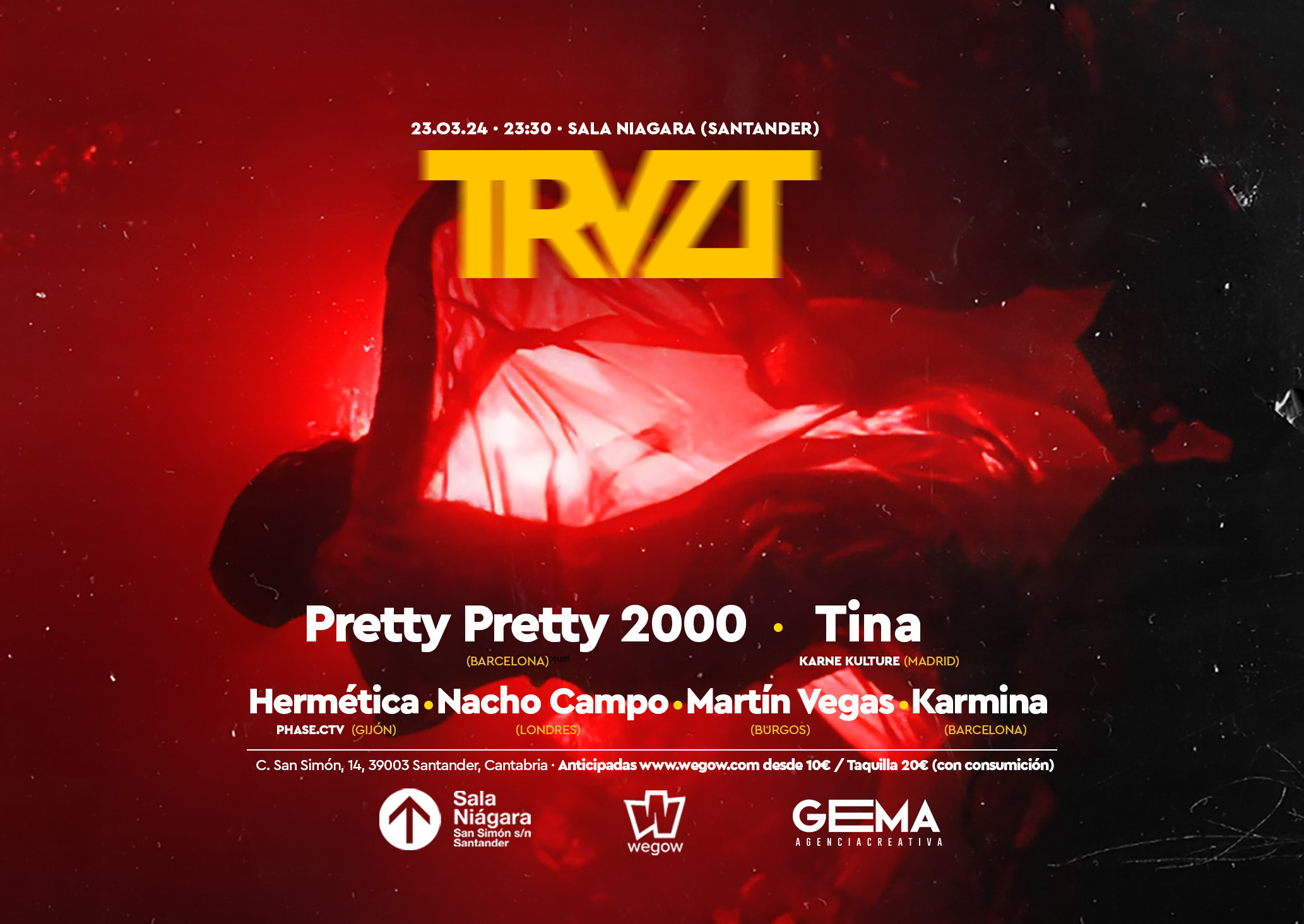 Fotografía promocional de Trvzt Marzo Sala Niagara