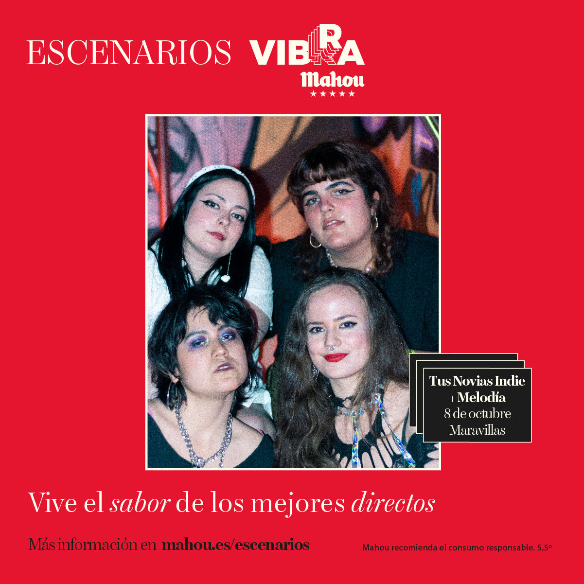 Fotografía promocional de Escenarios Vibra Mahou: Tus Novias Indie + Mediodía en Maravillas Club