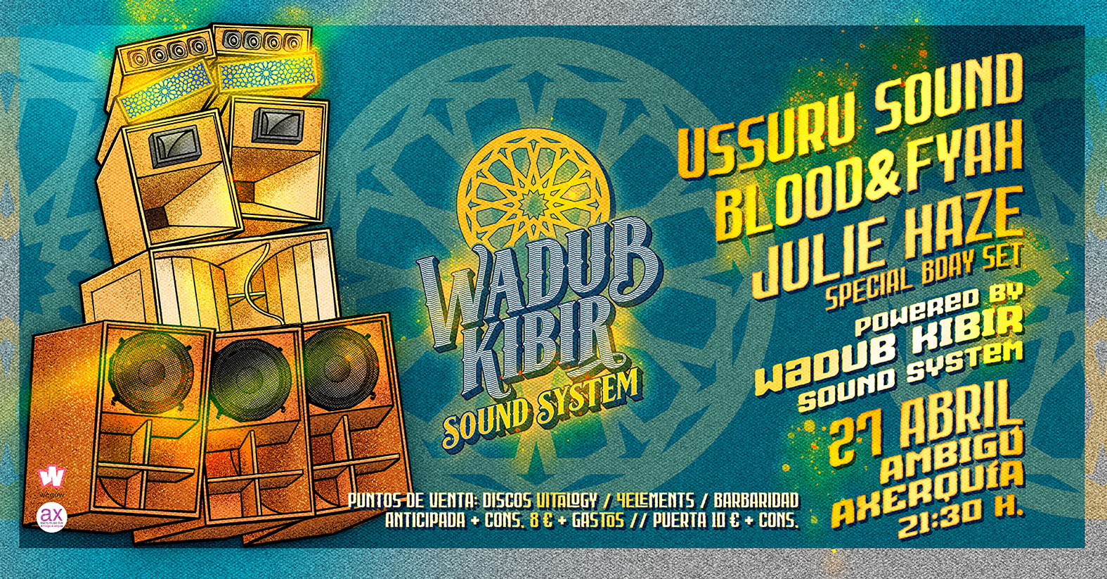 Fotografía promocional de Wadub Kibir Sound System con Ussuru Sound, Blood & Fyah y Julie Haze