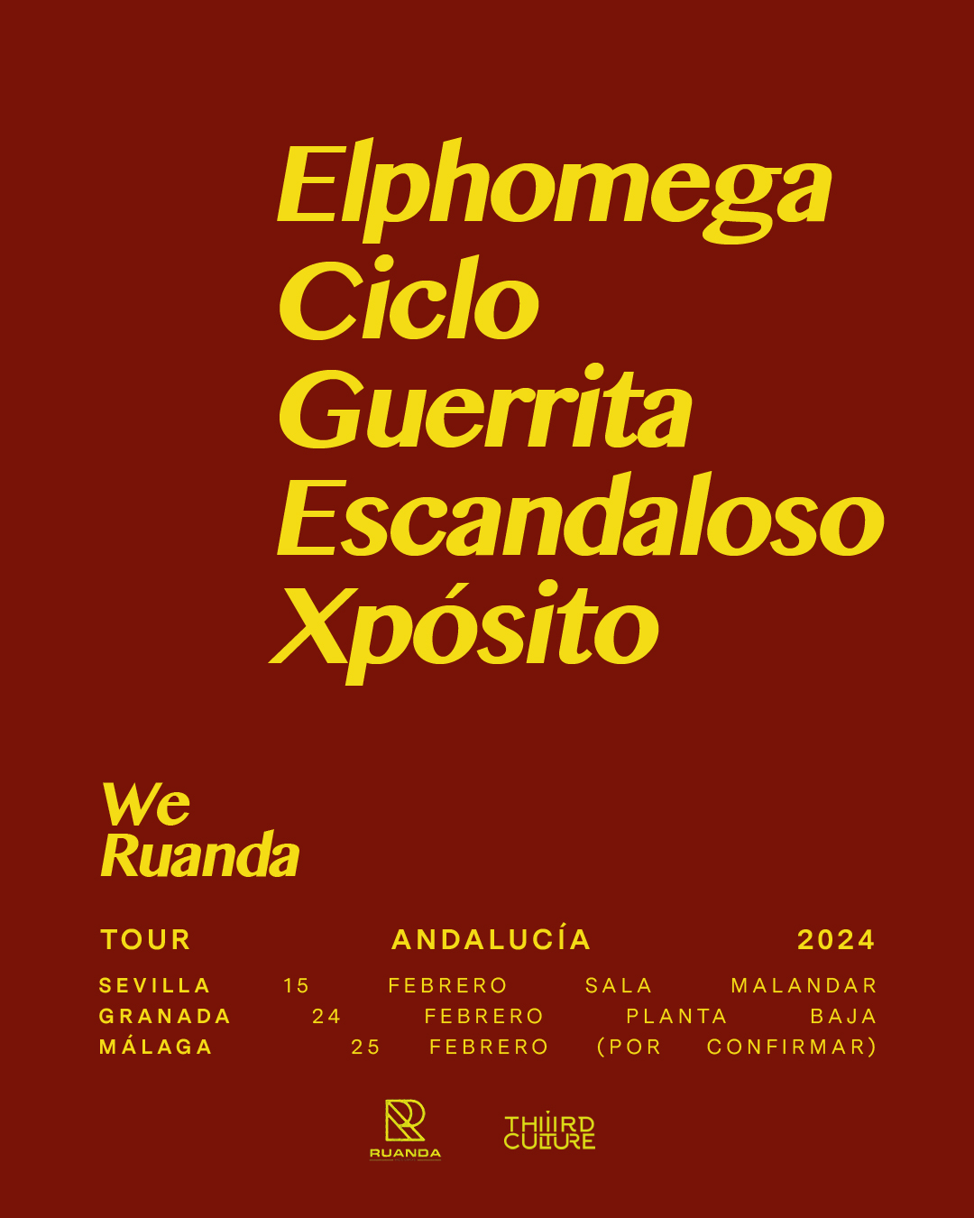 Fotografía promocional de WE RUANDA | Elphomega, Ciclo, Escandaloso Xpósito & Guerrita | Granada