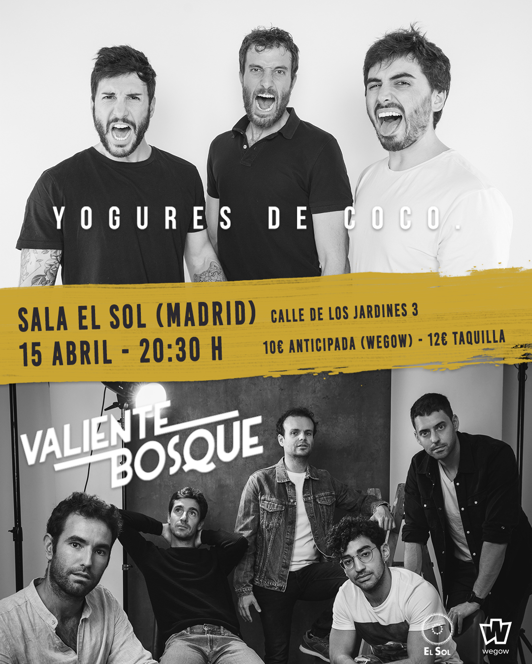 Fotografía promocional de Yogures de Coco y Valiente Bosque en Madrid